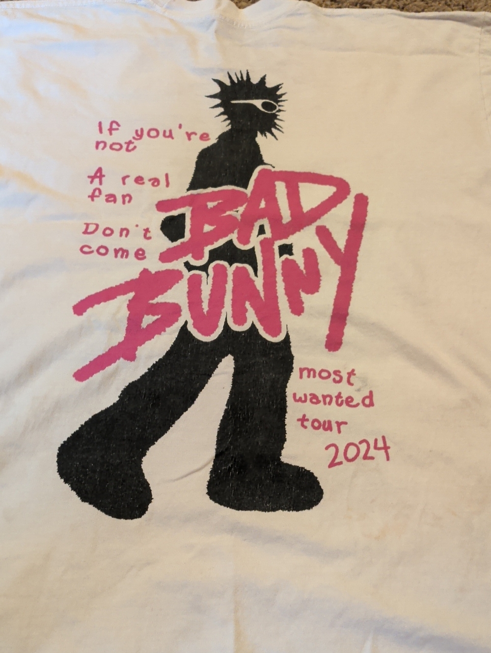 Bad Bunny Unisex White Graphic Tour T‑Shirt with Pink Print